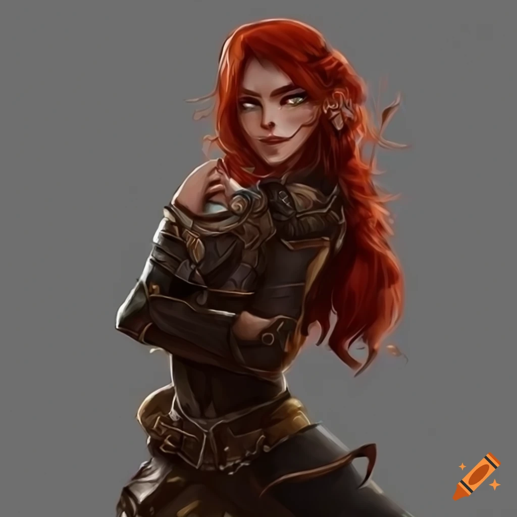 Half-elf female rogue with red hair on Craiyon