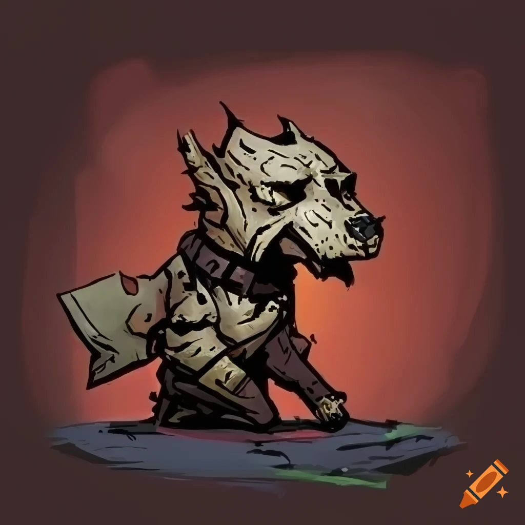 dog in the style of darkest dungeon and hades video games on Craiyon