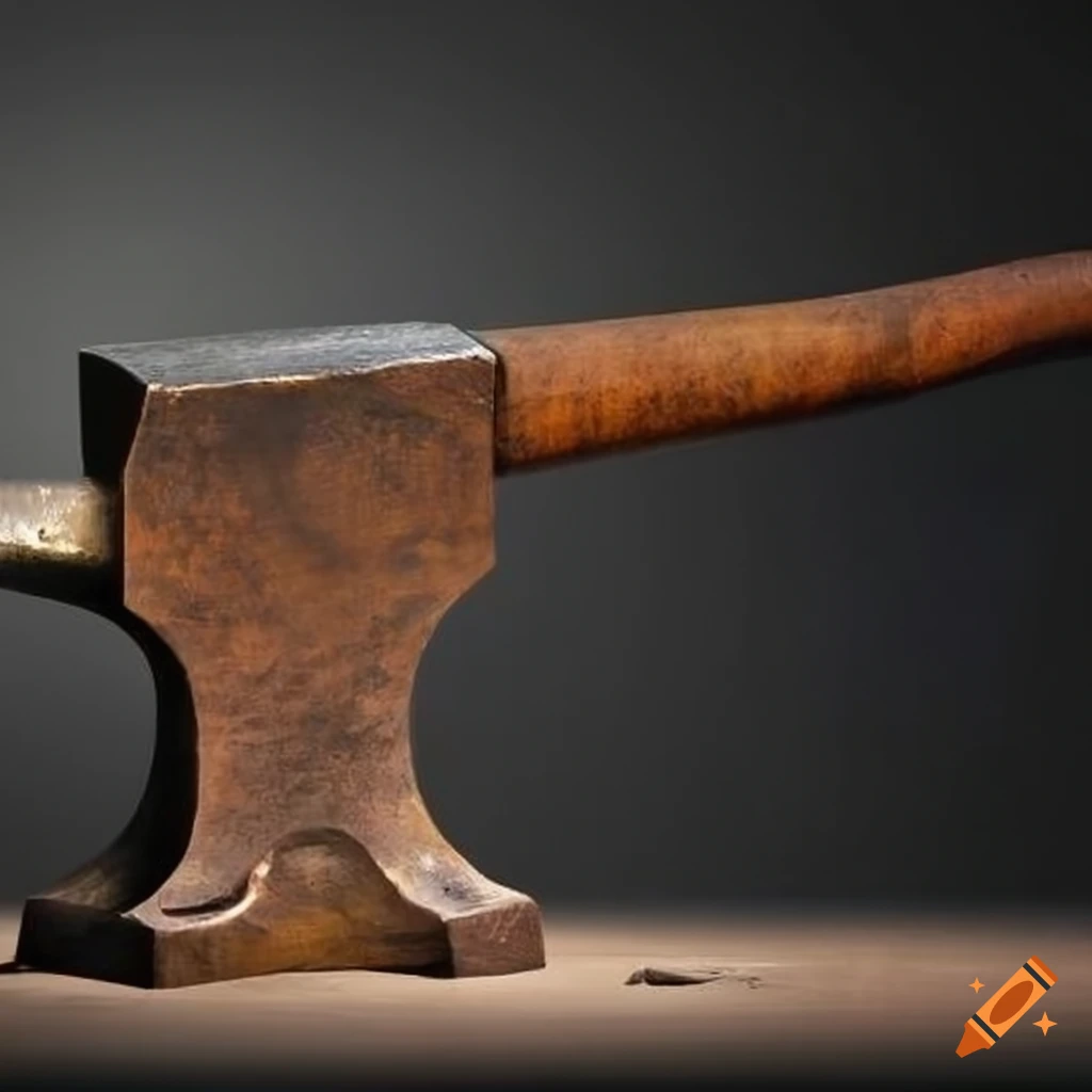 Big hatchet next to a small anvil