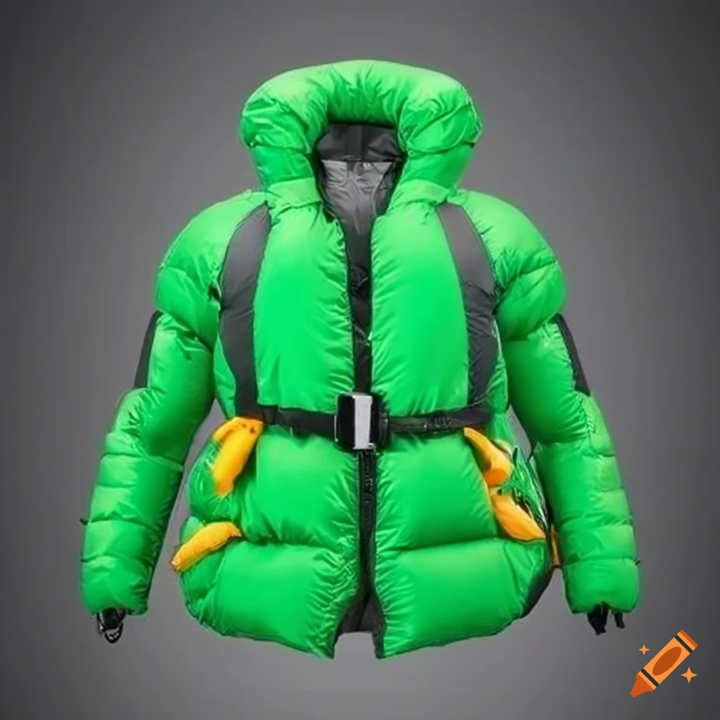 Man in green lifejacket and down suit on inflatable water