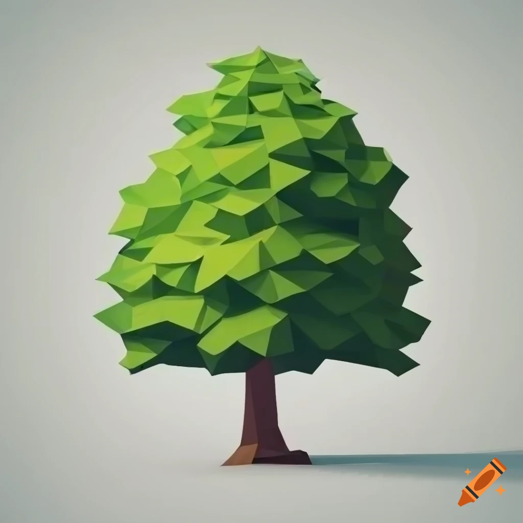 Low poly oak tree on white background on Craiyon
