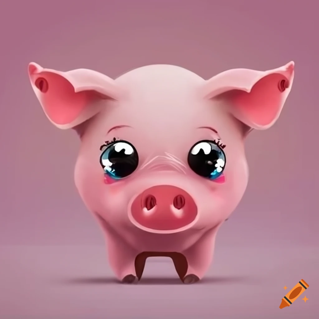 Adorable pink pig with heart-shaped eyes