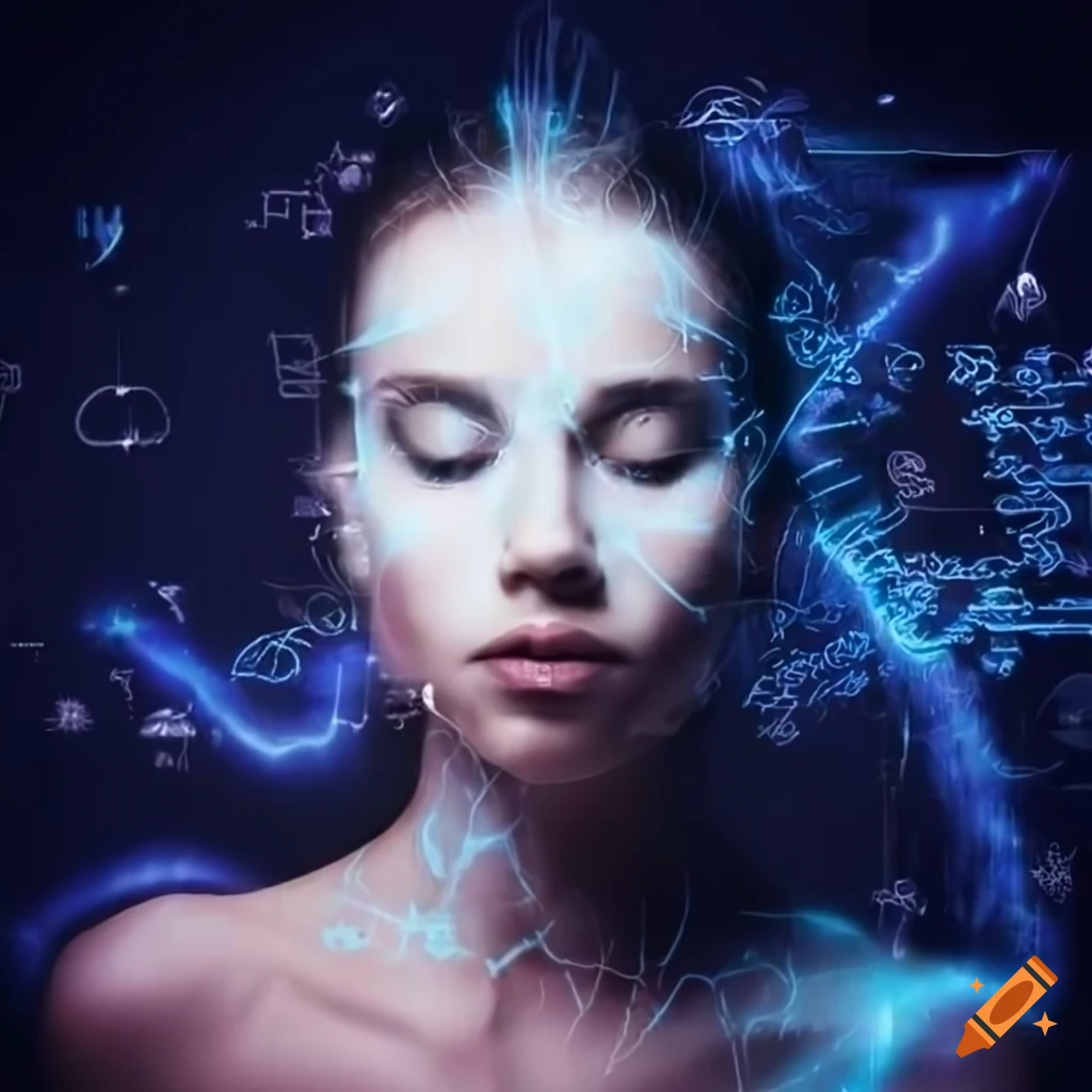 Woman with electric dreams in words and syllables on Craiyon