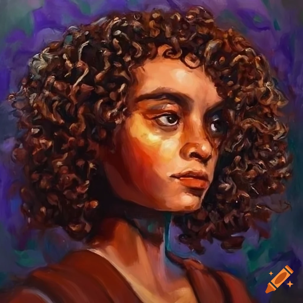 Impressionist painting of a contemplative robed jedi with deep curly ...