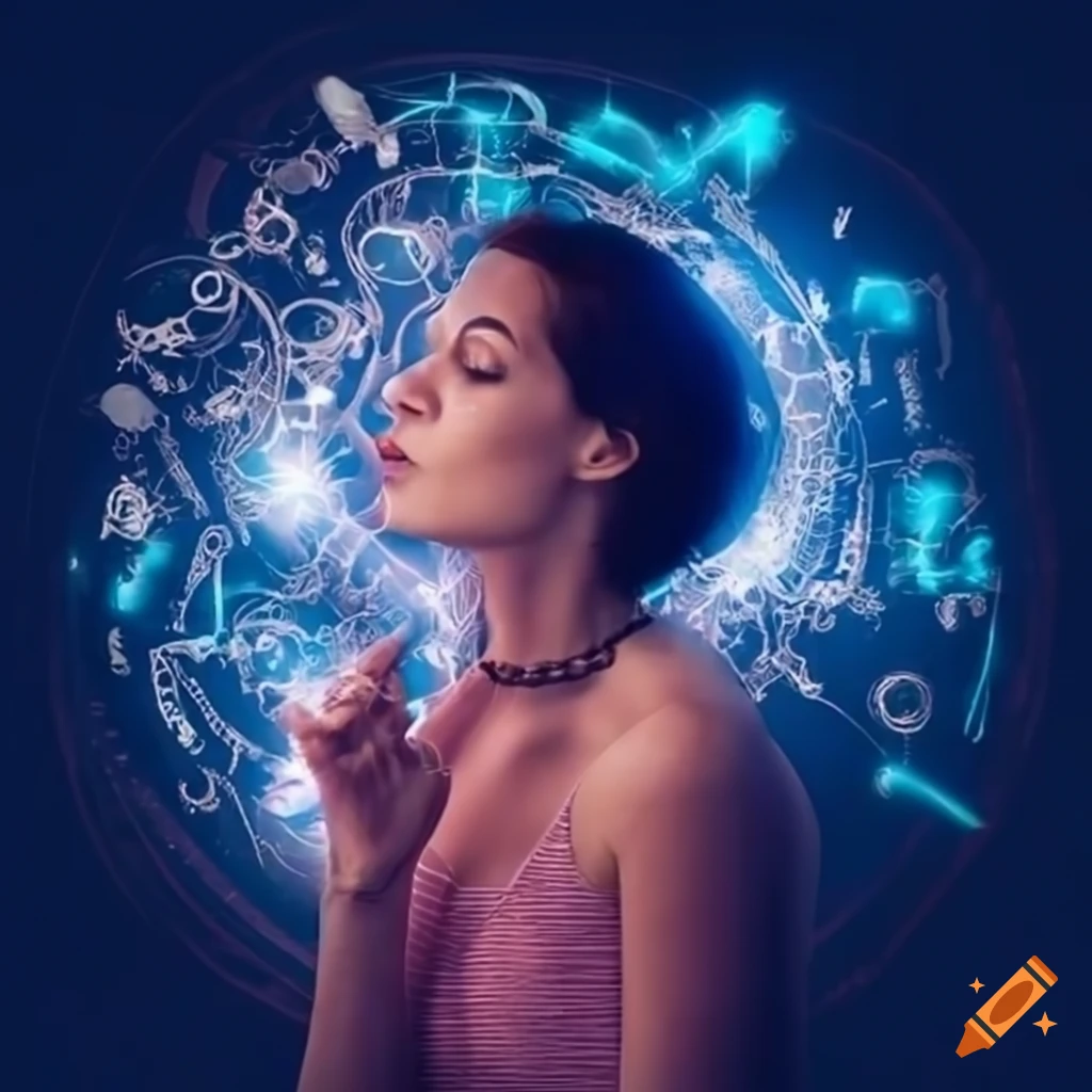 Woman with electric dreams in words and syllables on Craiyon