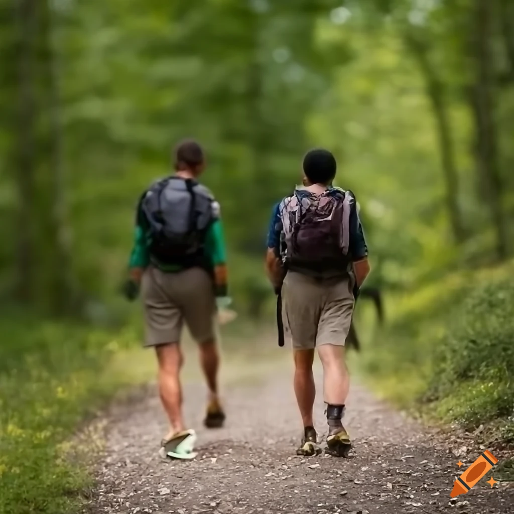 Two male hikers with round glasses and sandals doing the camino on Craiyon