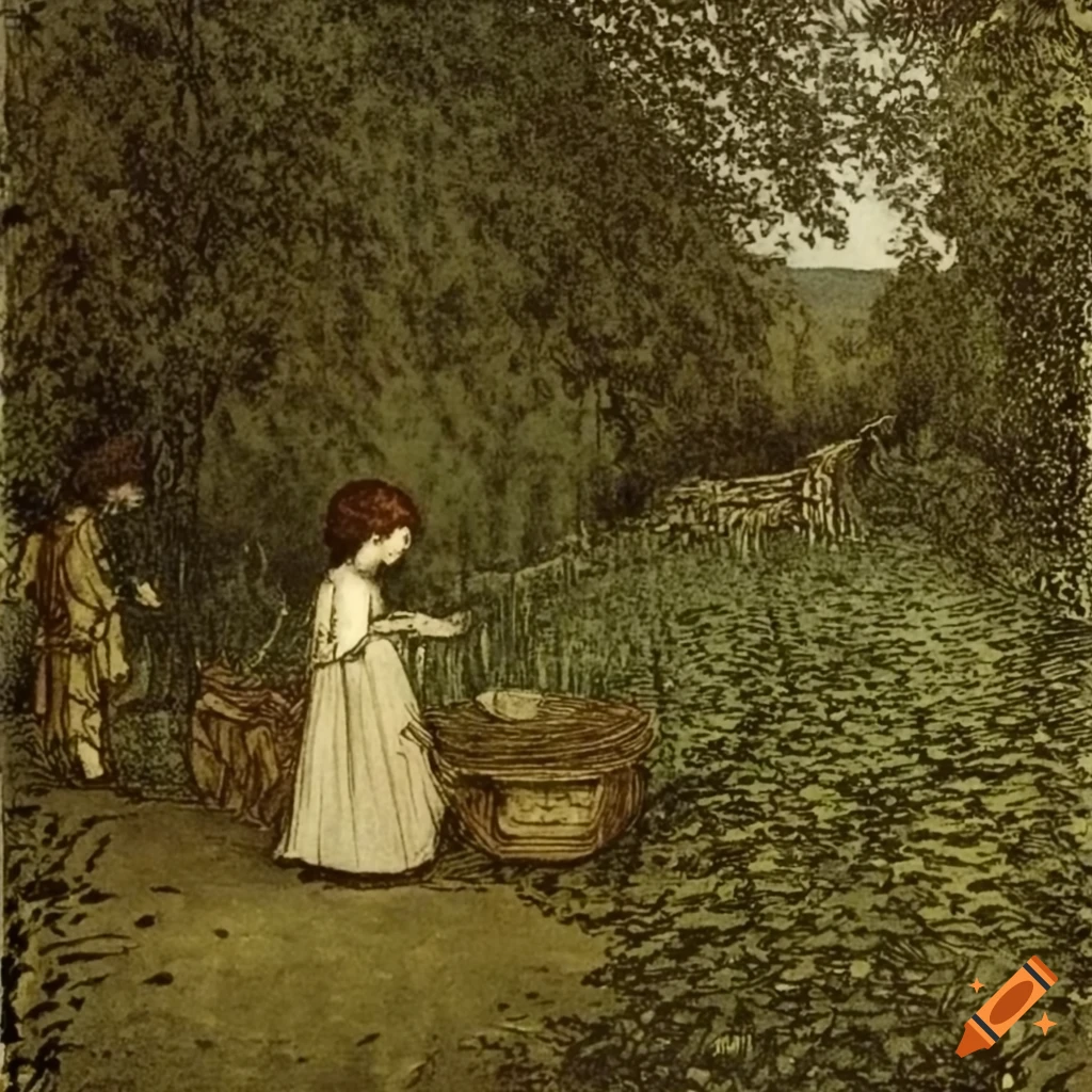 Detailed vintage pastoral illustration by Franklin Booth from 1908