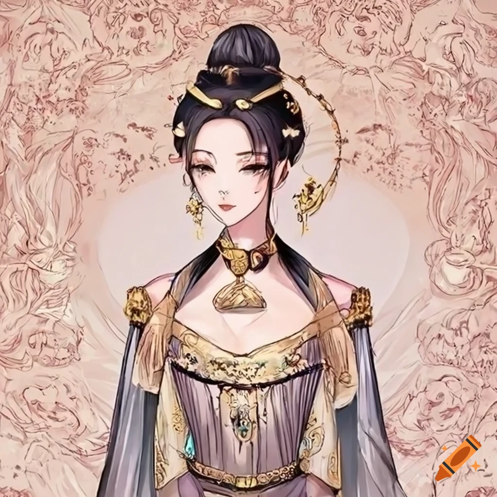 Manga artwork of an elegant empress holding a collar and leash on Craiyon