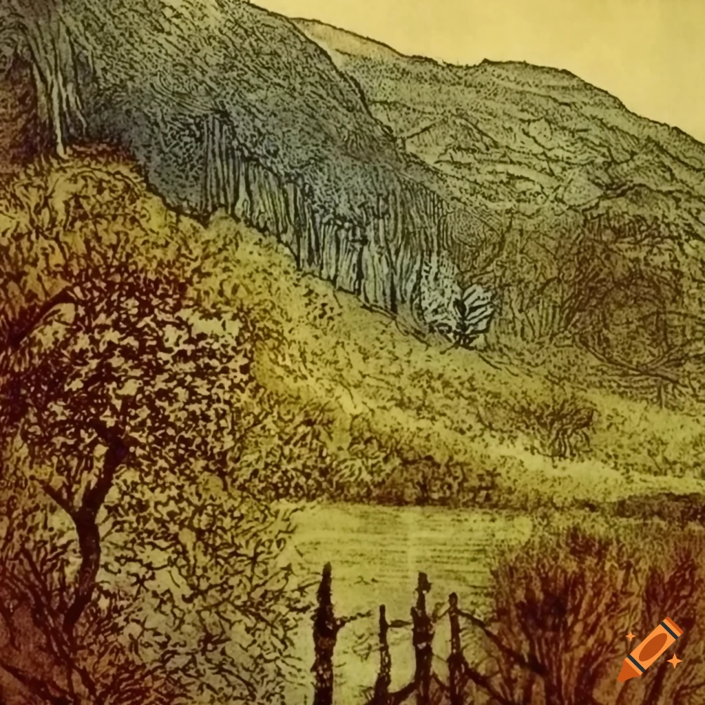 Detailed vintage pastoral illustration by Franklin Booth from 1908