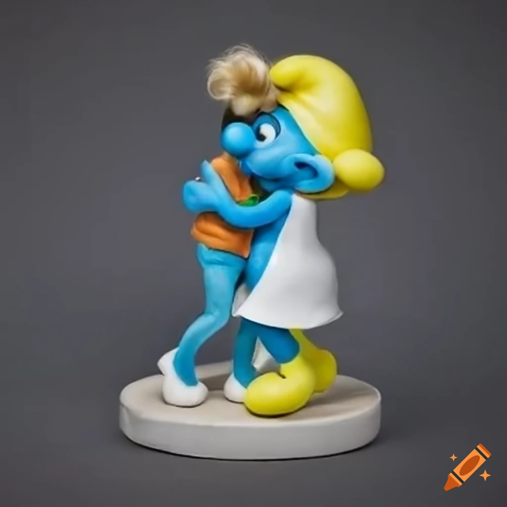 Smurfette giving a piggyback ride to a boy on Craiyon