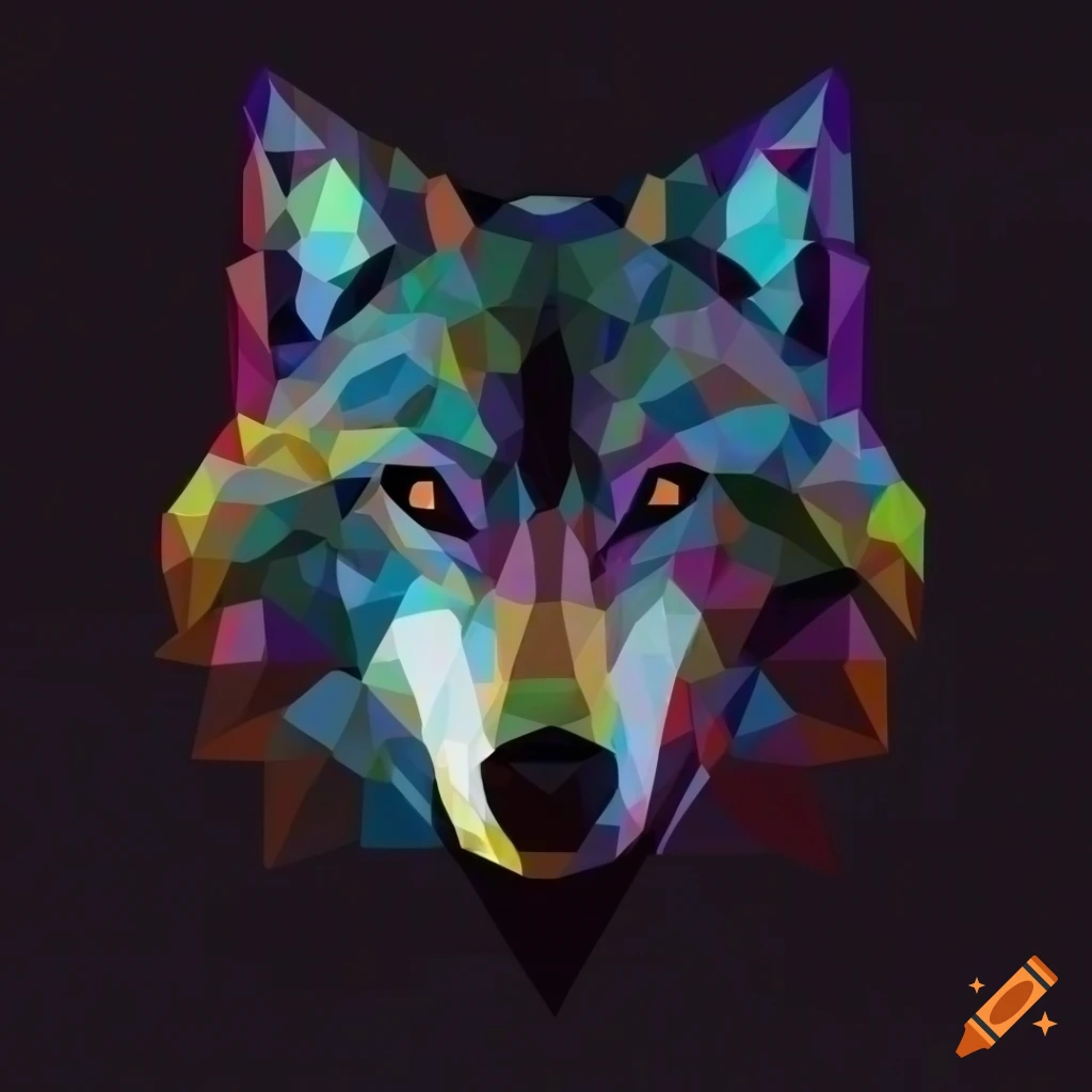 Geometric black and white wolf head in minimalist sketch art style