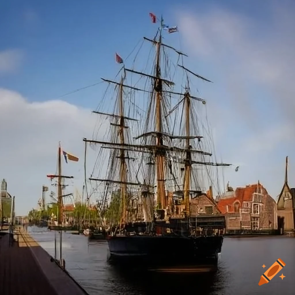 Dutch settlement of new amsterdam with colonial ships arriving in ports