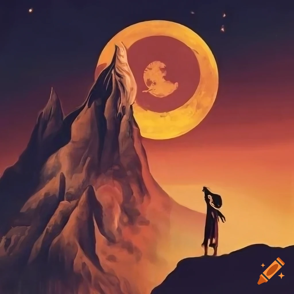 illustration-of-selene-greek-goddess-of-the-moon-on-a-fiery-mountain
