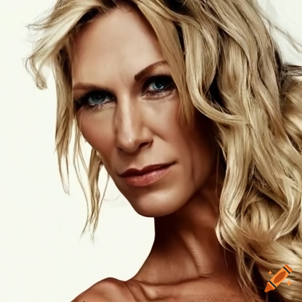 Actress/bodybuilder stacy haiduk flexing and smiling on Craiyon