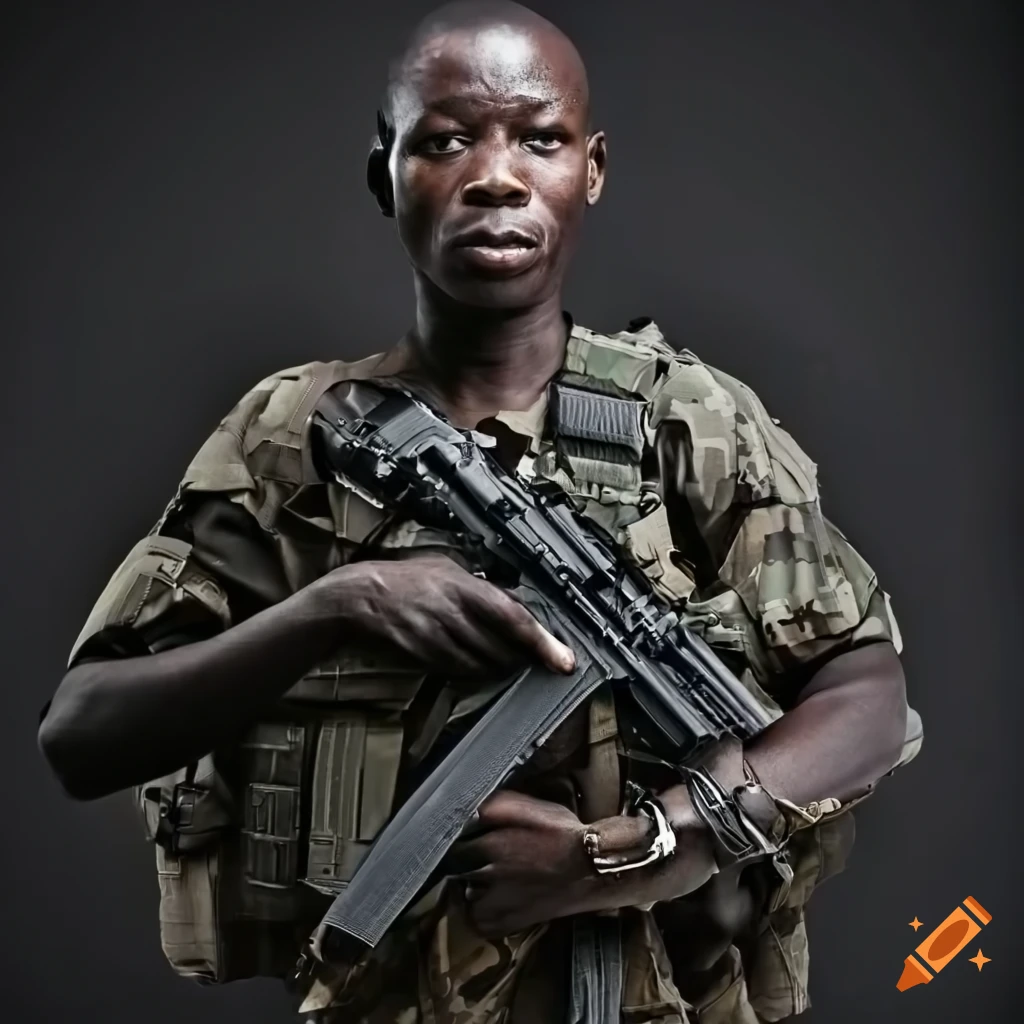 African man with folded arms in black tactical gear