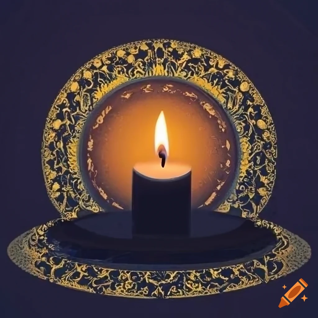 Black candle in magical ritual circle with subtle gold inlays on Craiyon