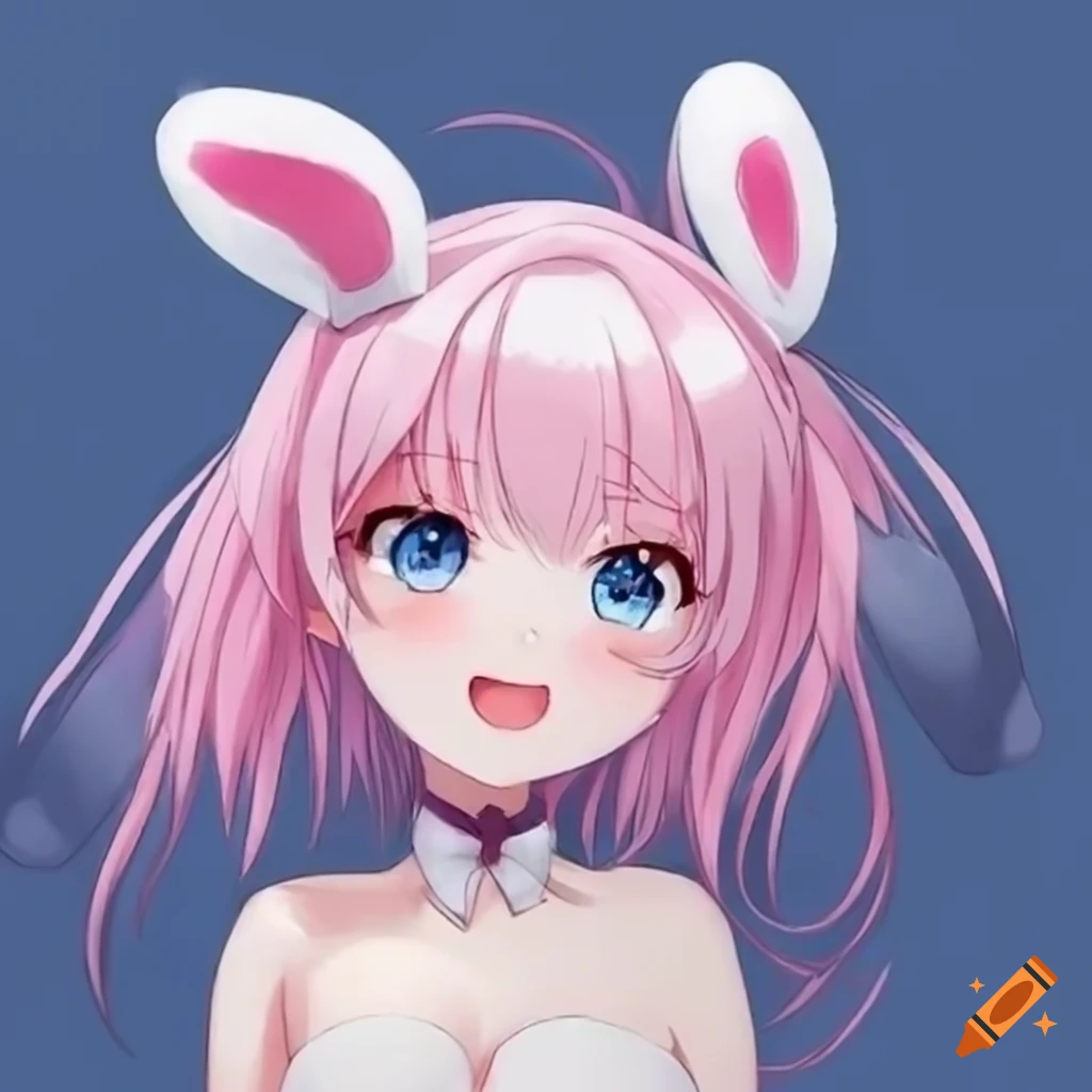 White and pink bunny anime girl character