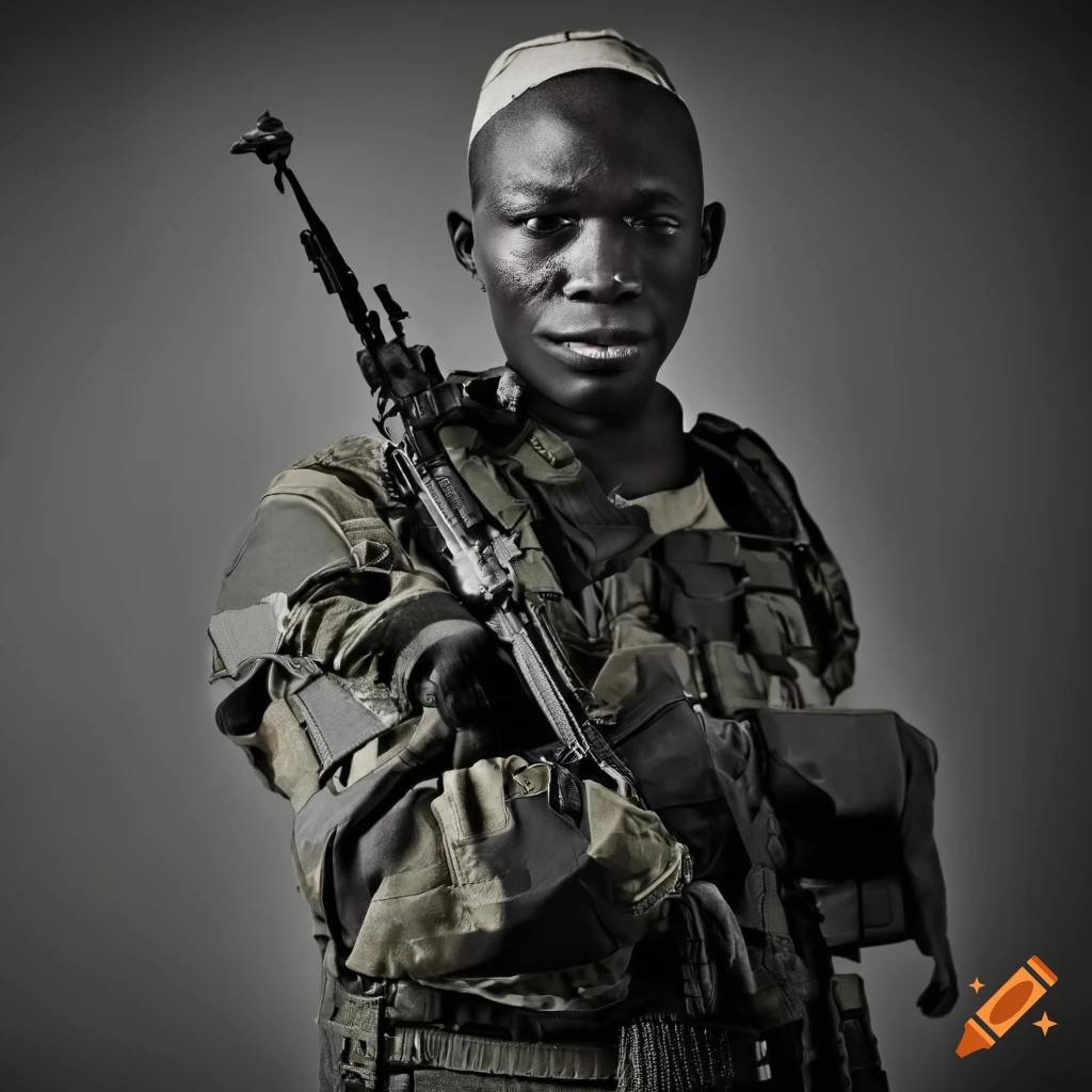 African man with folded arms in black tactical gear