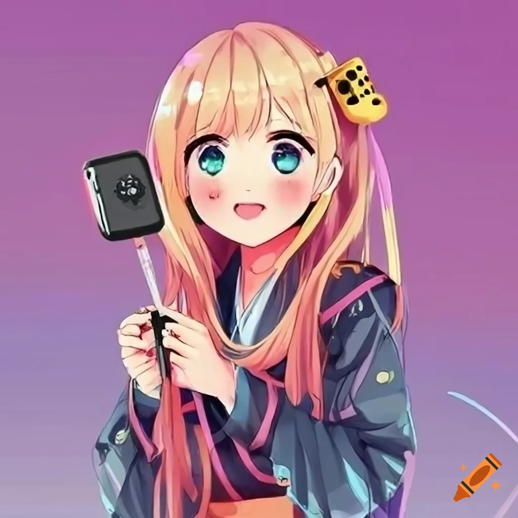 Anime girl makes selfie on smartphone with avocado on pop art background  Stock Vector | Adobe Stock