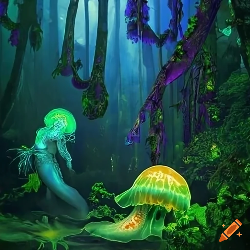 Fairy goddess forests and neon rainforests with vibrant lights and ...