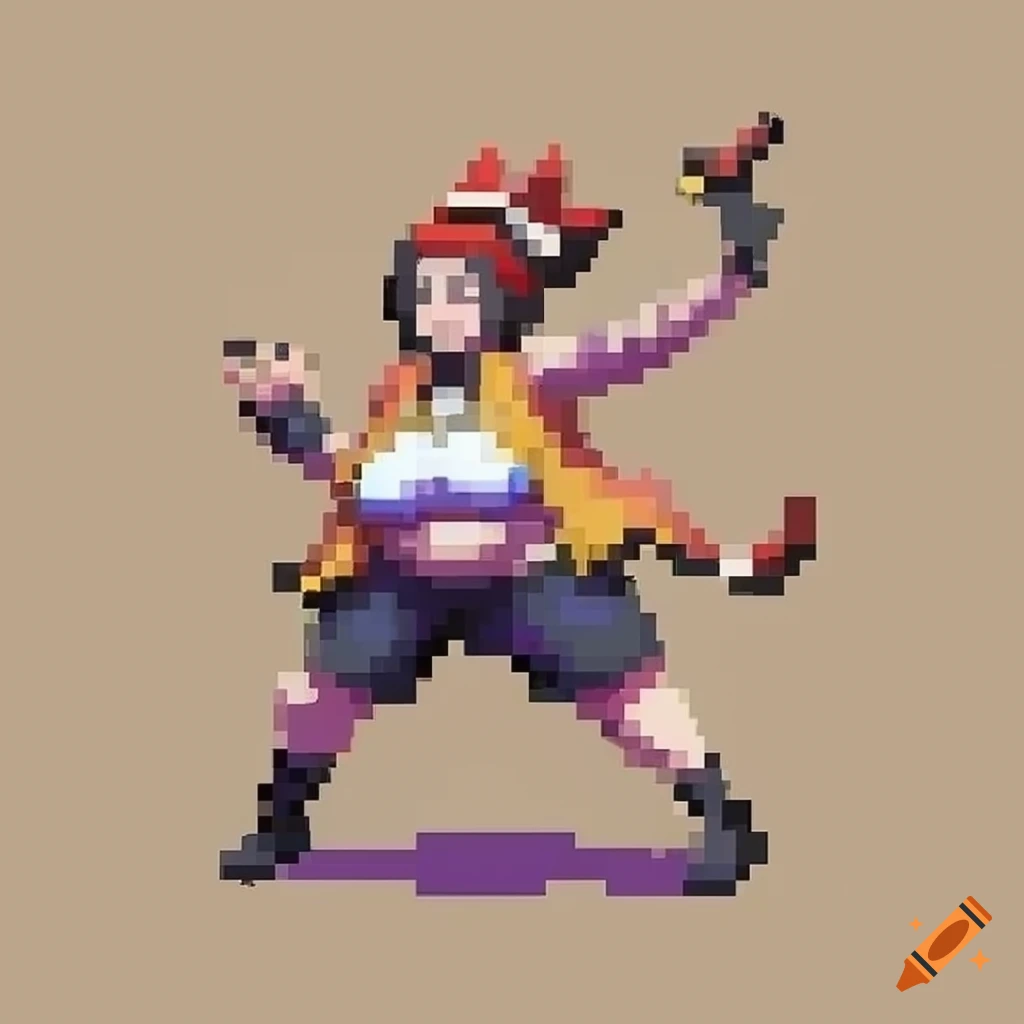 Pixel art anime of a female Pokemon trainer on Craiyon