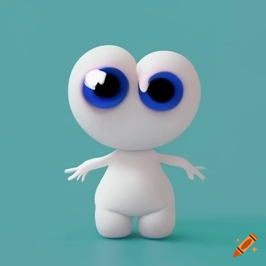 Cartoon character with big googly eyes and a small body in white