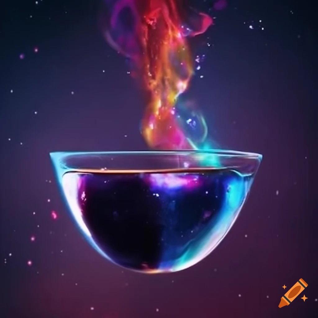 Pouring cosmic patterns into a cup in a surreal coffee scene