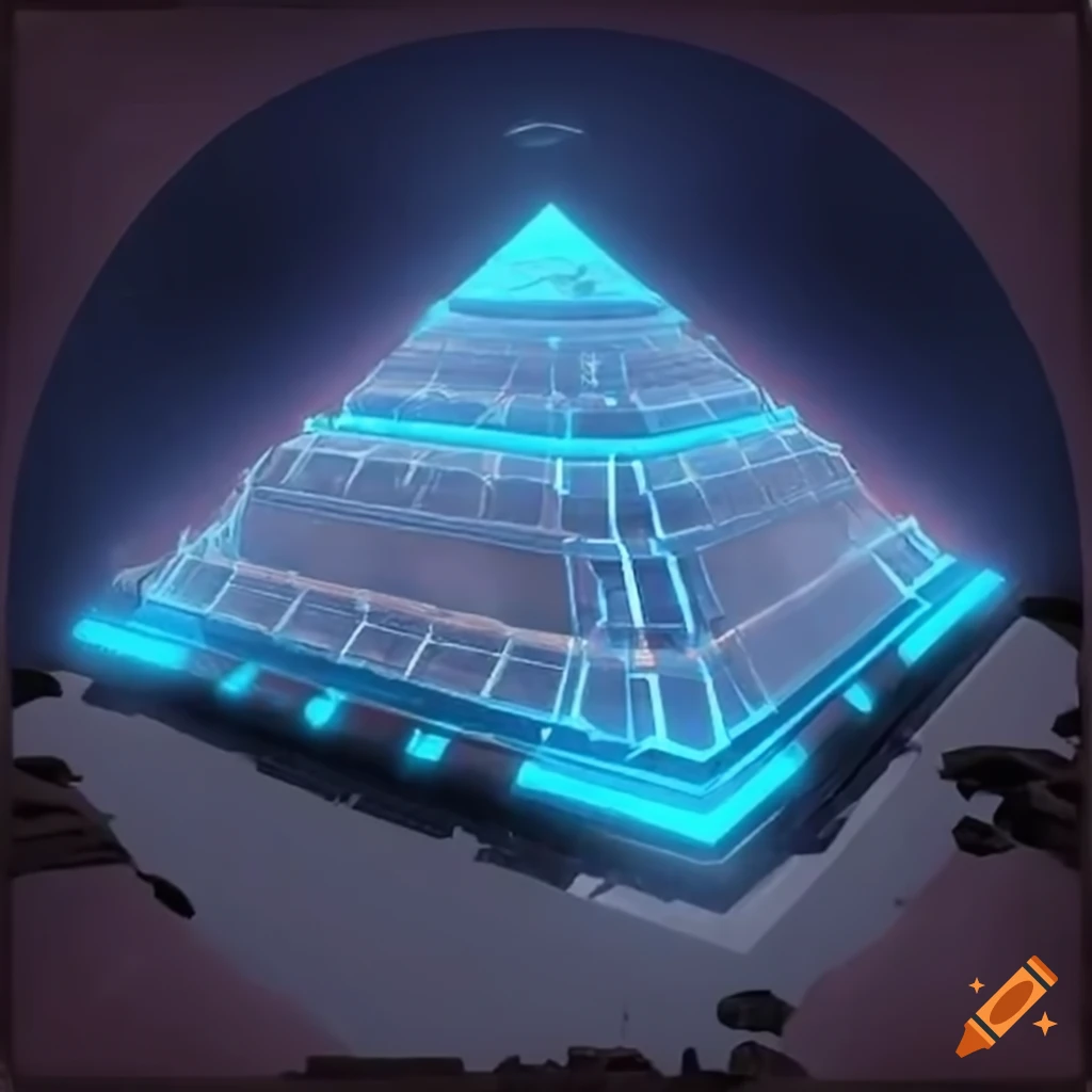 Sci-fi portal opening from ancient pyramid in broad daylight
