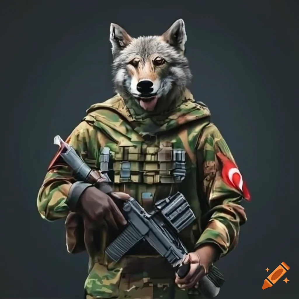 Soldier with wolf head and turkish flag on arm on Craiyon