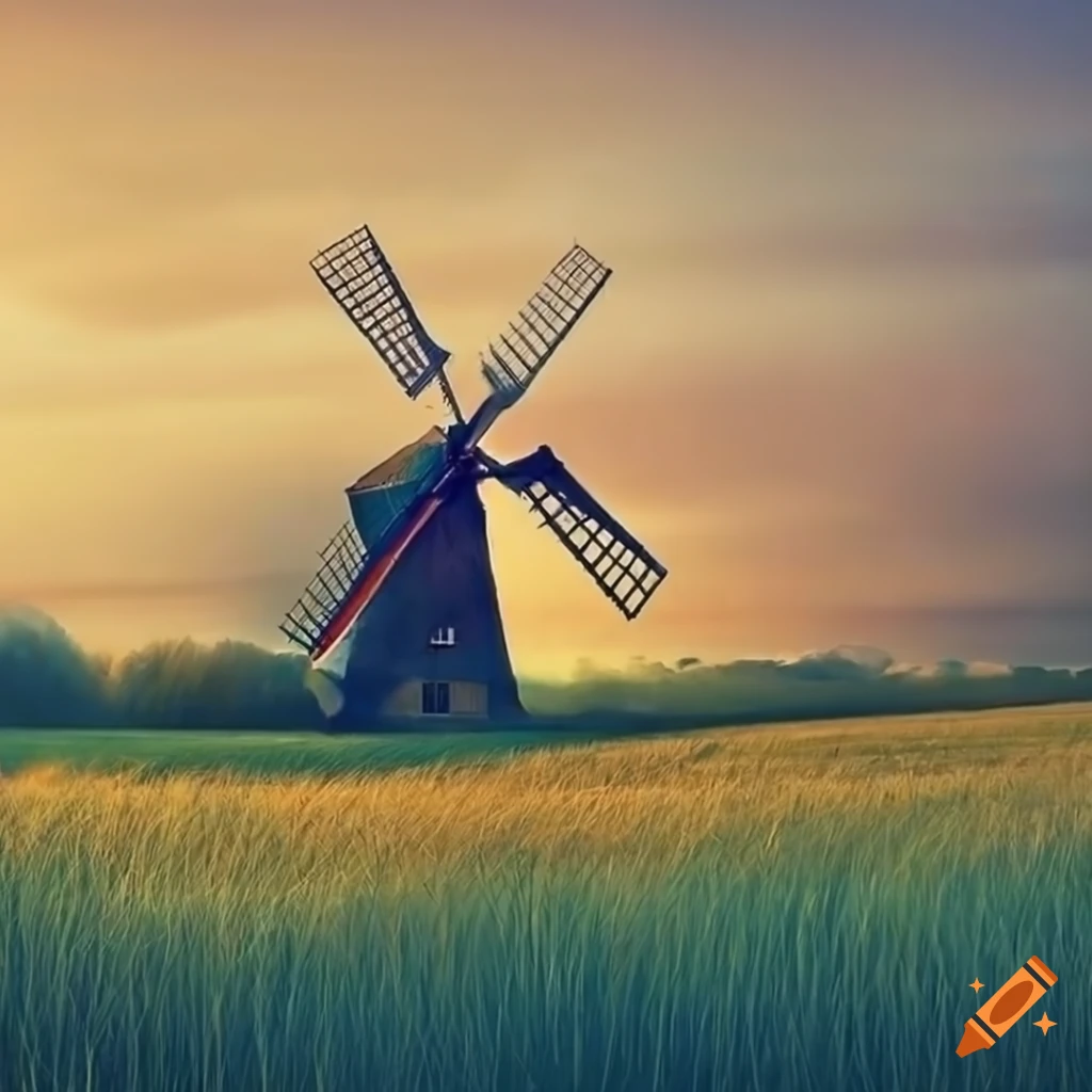 Windmill in a scenic field landscape