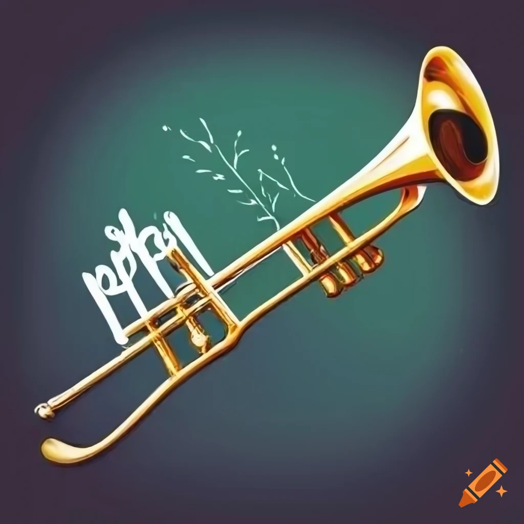 Flag with trumpet and laurel trees in Tim Burton style