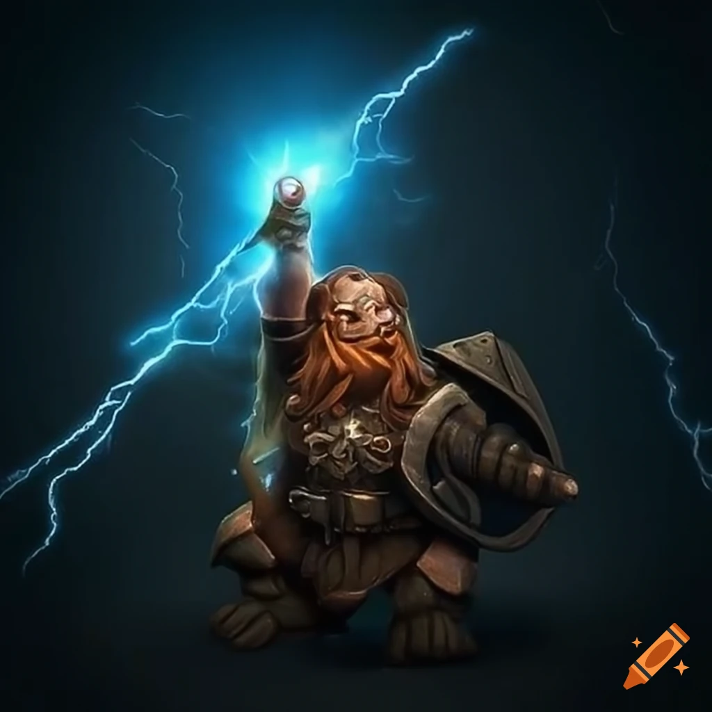 Dwarf warrior holding a lightningshaped javelin on Craiyon