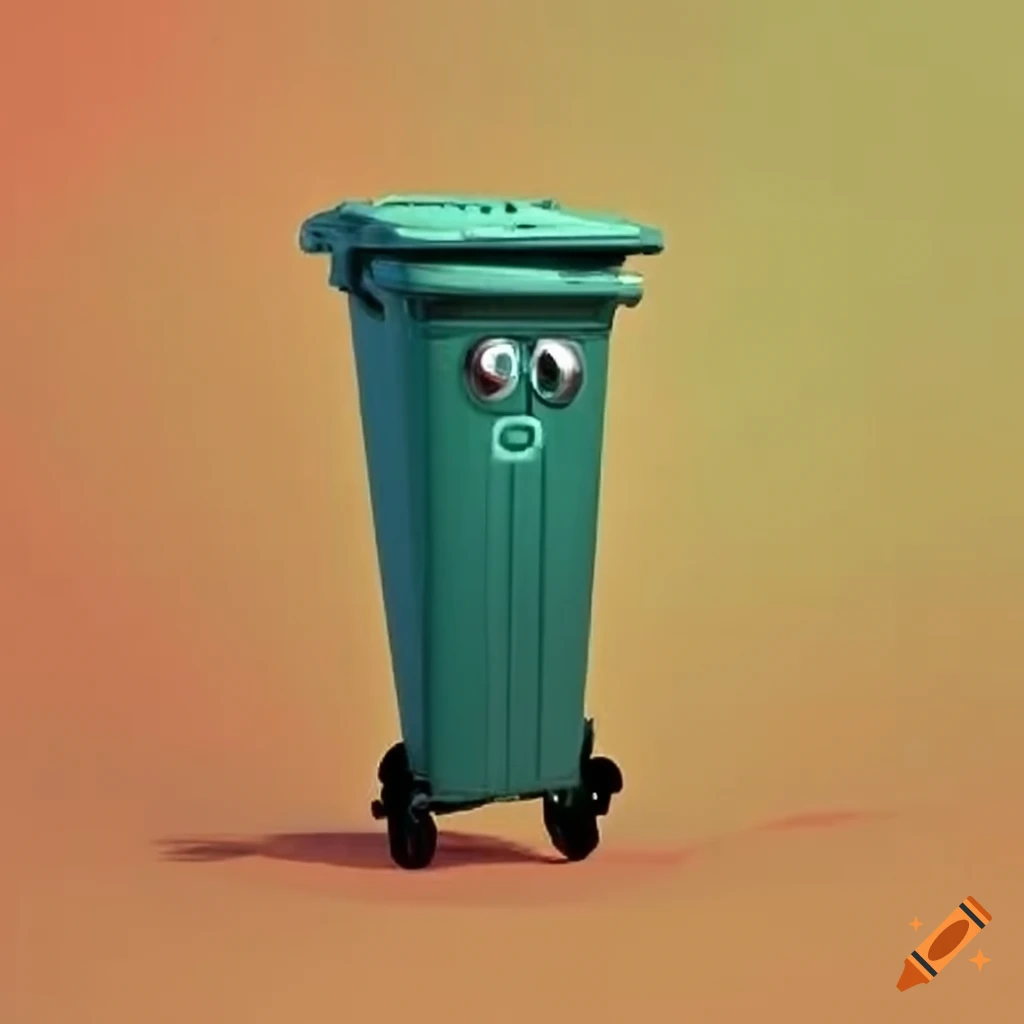Personified wheelie bin with eyes on Craiyon