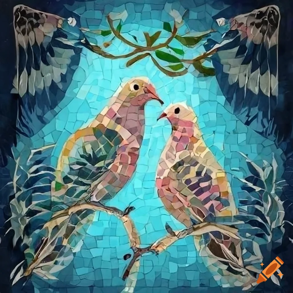 abstract-mosaic-painting-of-two-doves-kissing-with-olive-branch-on-craiyon