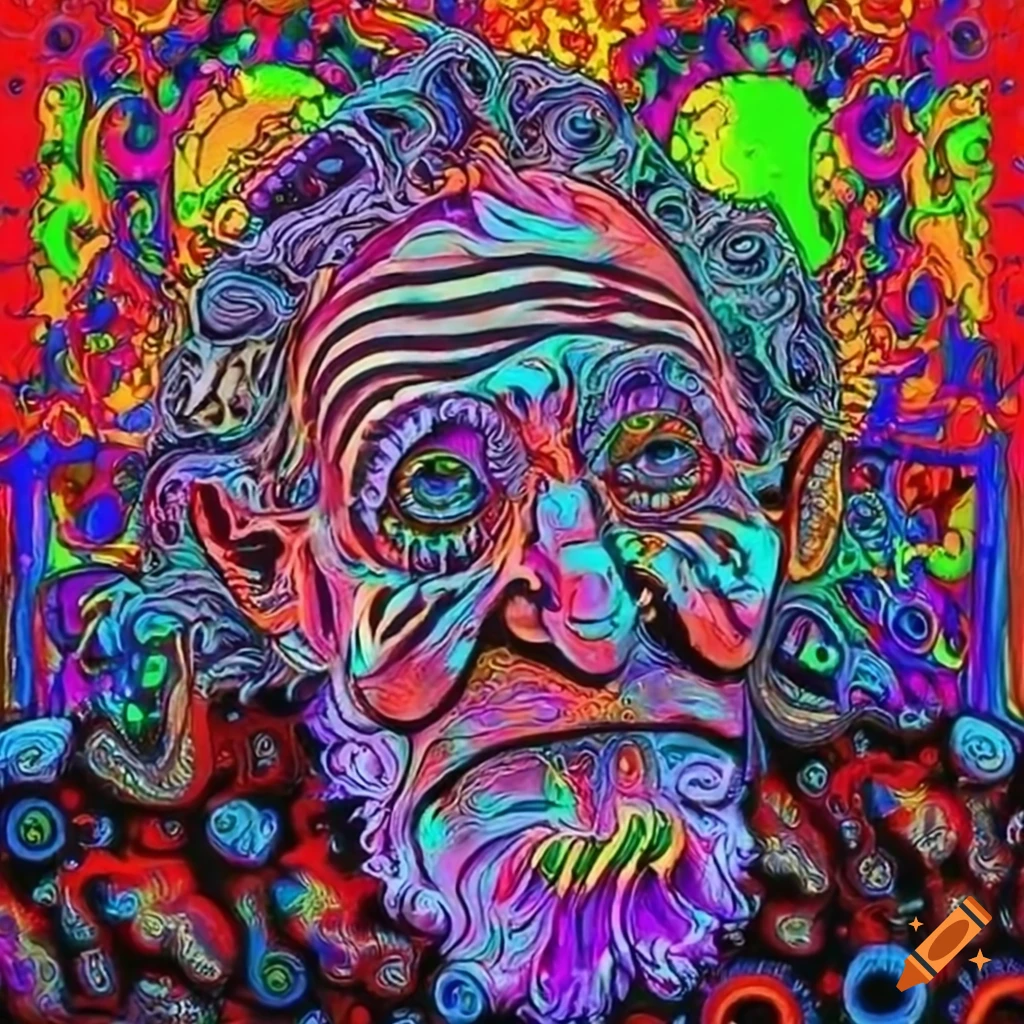 Psychedelic art of an old man with musical elements on Craiyon