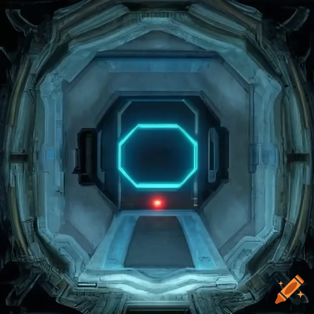 Sci-fi portal opening from ancient pyramid in broad daylight