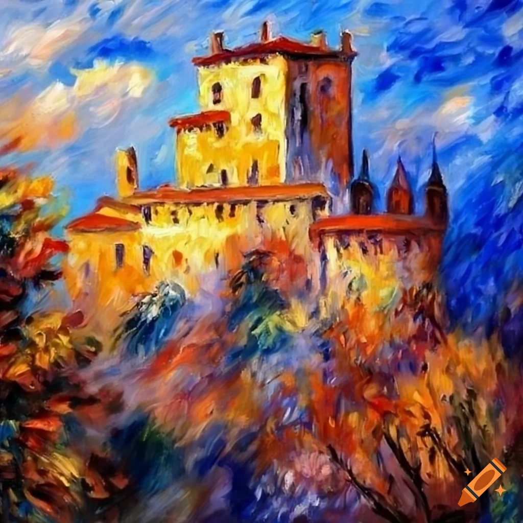 Italian castle in renoir style oil painting on Craiyon