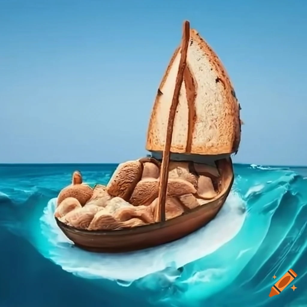 Epic bread boat sailing in the ocean on Craiyon