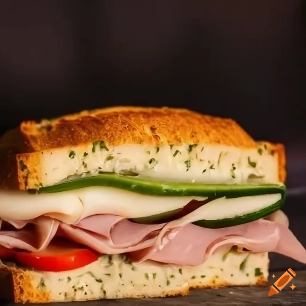 Hearty ham sandwich with fresh veggies and swiss cheese