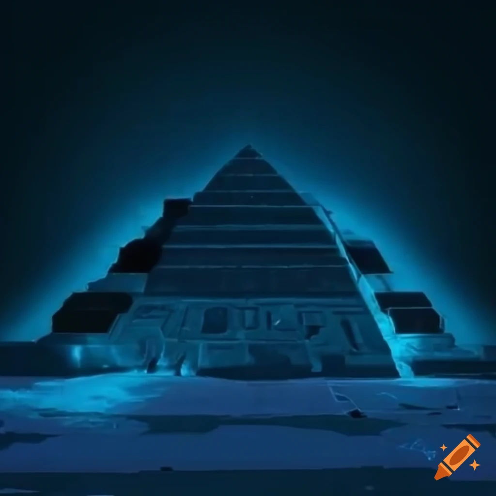 Sci-fi portal opening from ancient pyramid in broad daylight