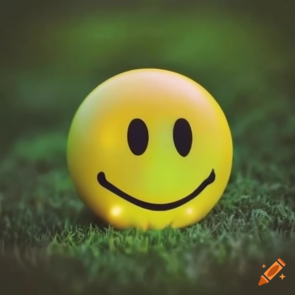 Glowing yellow smiley with marmoric effects in evening outdoor setting