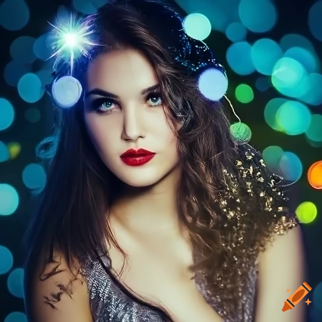 Portrait with intense gaze and extravagant fashion style against a