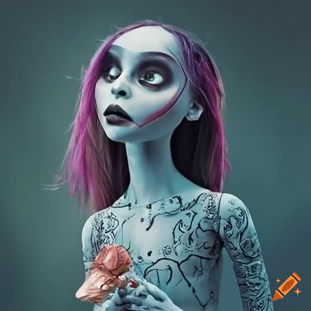 Tim Burton style woman looking right