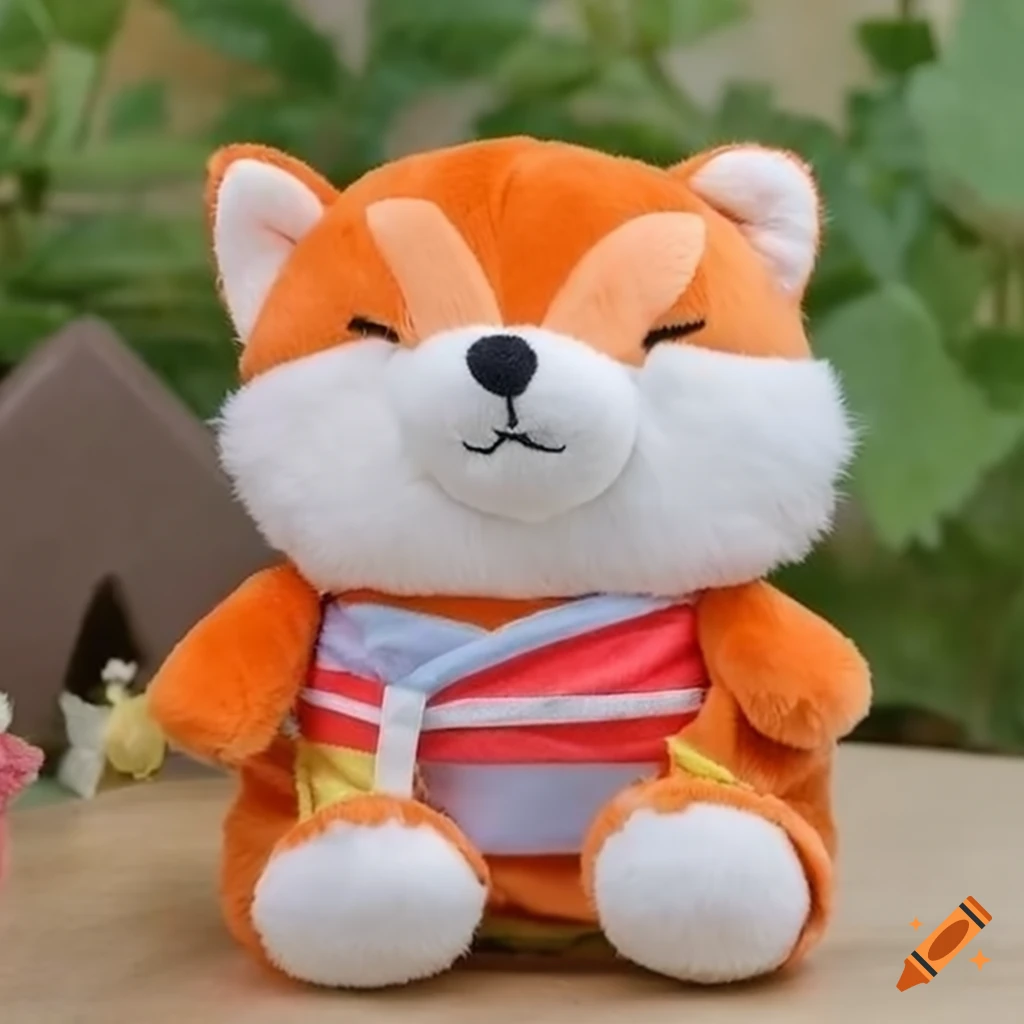 Cute fox plush wearing a kimono