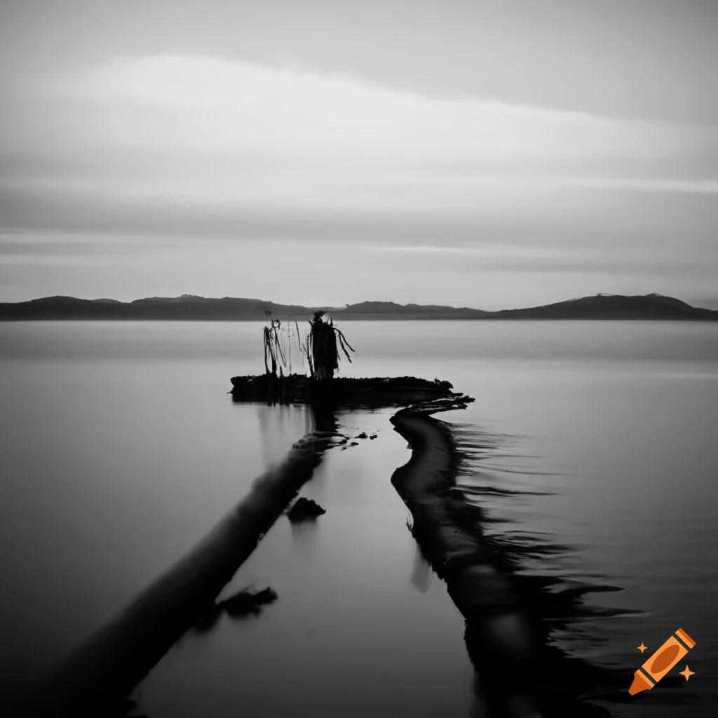 Abstract black and white depiction of a coastal line