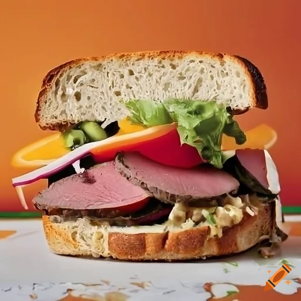 Hearty roast beef sandwich with fresh veggies and sharp cheddar cheese