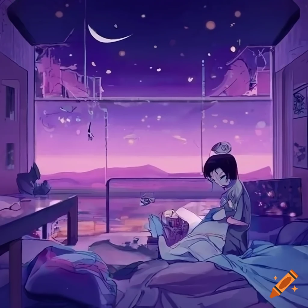 Anime lofi bedroom with moon theme on Craiyon