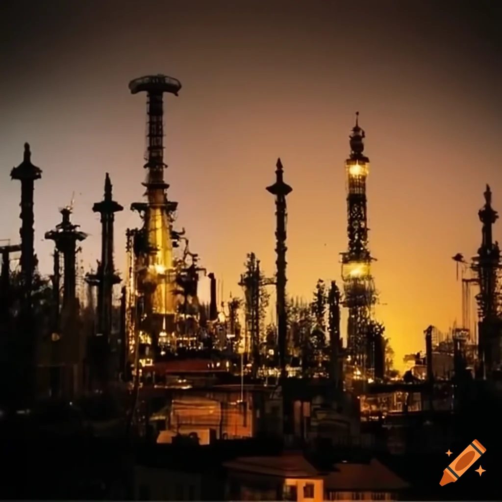 Urban skyline with oil town on Craiyon