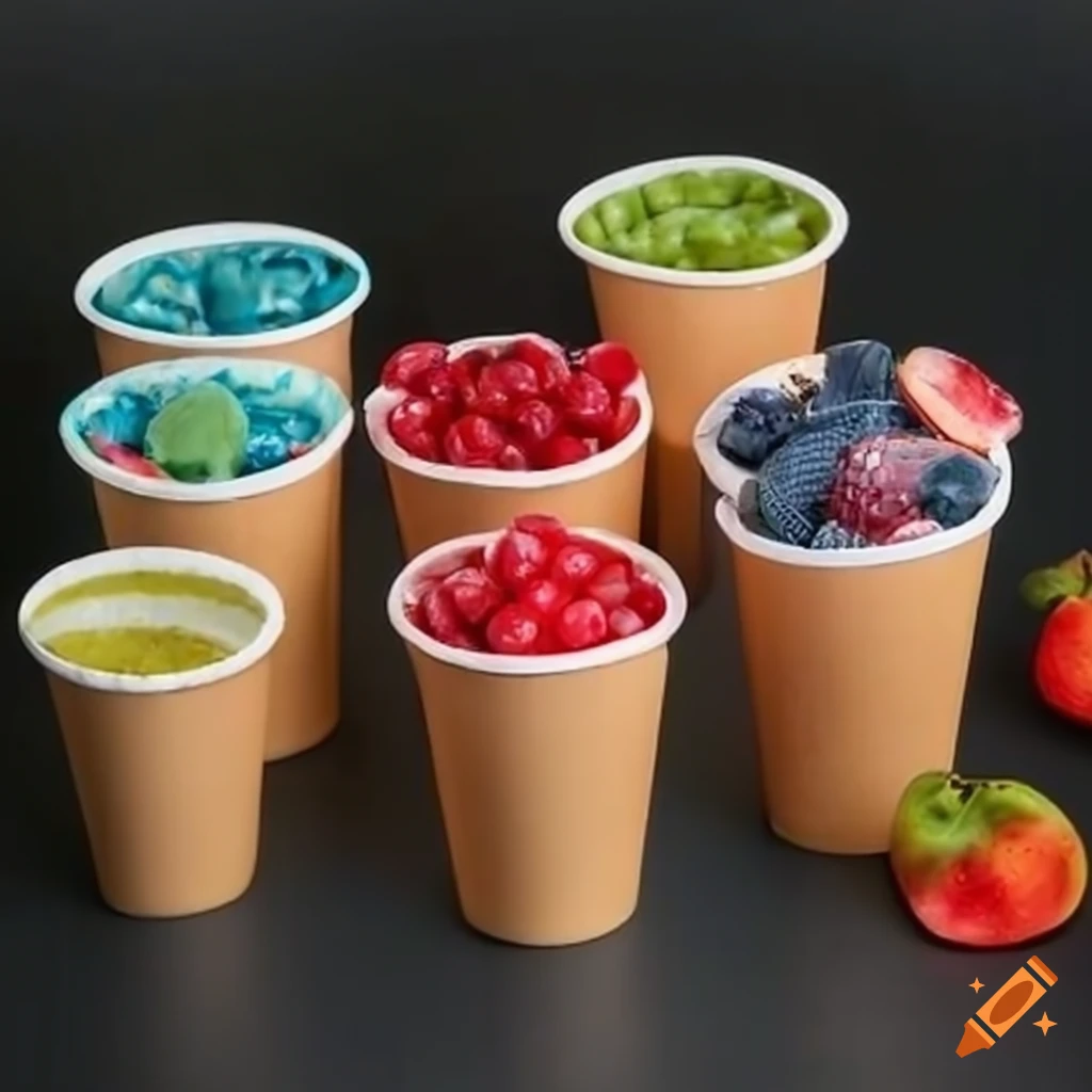 Paper cups filled with healthy fruits on Craiyon