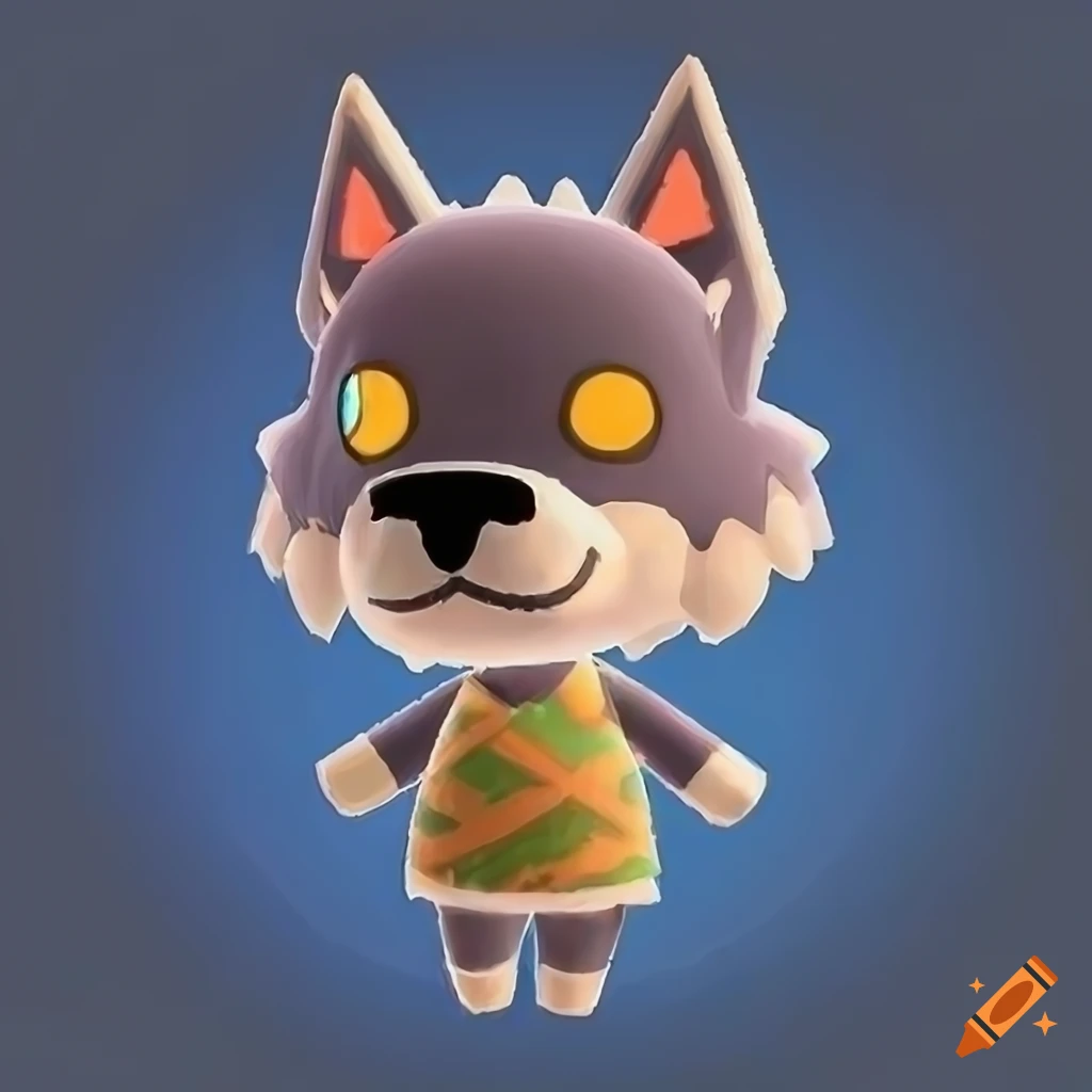 Wolf villager with gold jewel eyes in animal crossing on Craiyon